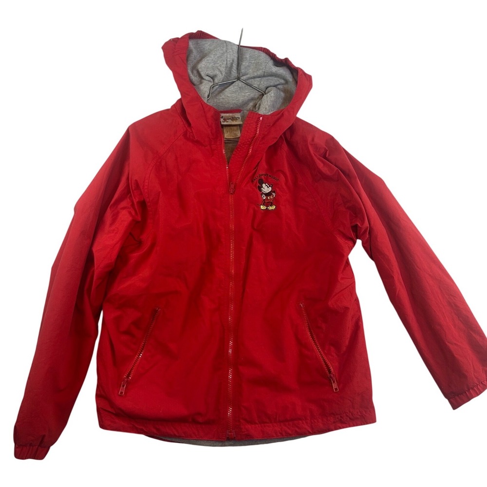 Walt Disney World Mickey Vintage Red Hooded Windbreaker Jacket‎ Mens Small